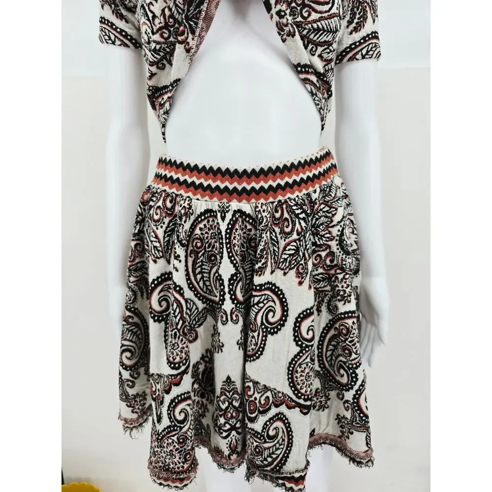 Free People 2-Piece Skirt Top Set Paisley White S